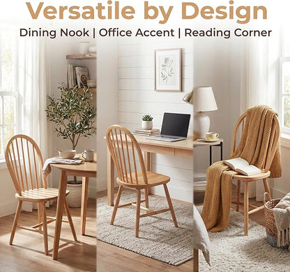 chairus Natural Windsor Dining Chairs Set of 2, Farmhouse Wooden Dining Room Chairs with Spindle Bow Back, Modern Cottage Oak Side Kitchen Chairs
