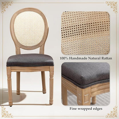 SoarFlash French Dining Chairs Set of 6, Vantage Dining Chair with Round Back, Farmhouse Country Rattan Dining Chair for Kitchen,Bedroom,Deep Grey