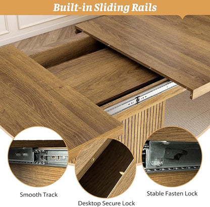 Zevemomo 62.99"-78.74" Expandable Dining Table with Storage, Extendable Dining Table for 6-10 People, Extra Hidden Storage for Tableware & Wine, Modern Farmhouse Table for Kitchen Living Room-Brown