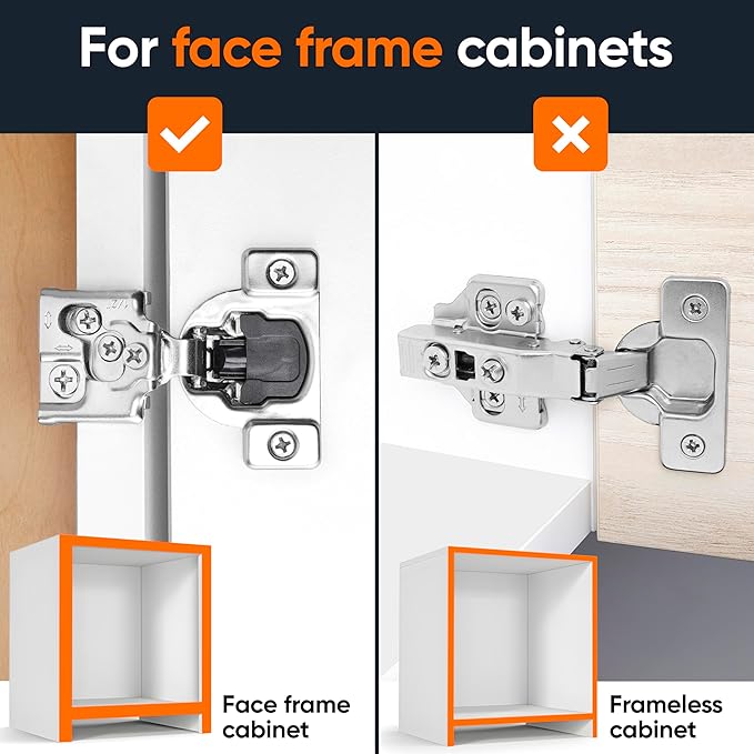 Decobasics 20 Pack Soft Close Cabinet Hinges – 1/2" Overlay for Kitchen Cabinet Doors, Slow Self-Closing Concealed Hidden Hinges for Face Frame –Stainless Steel, 3-Way Adjustable & Quiet Close Damper