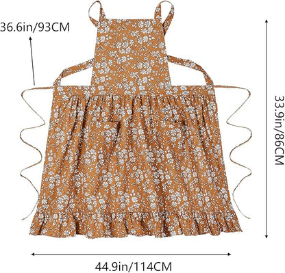 Pinknoke Vintage Pinafore Apron Dress for Women with Pockets Cute Floral Chef Aprons for Kitchen Cooking Baking Gardening