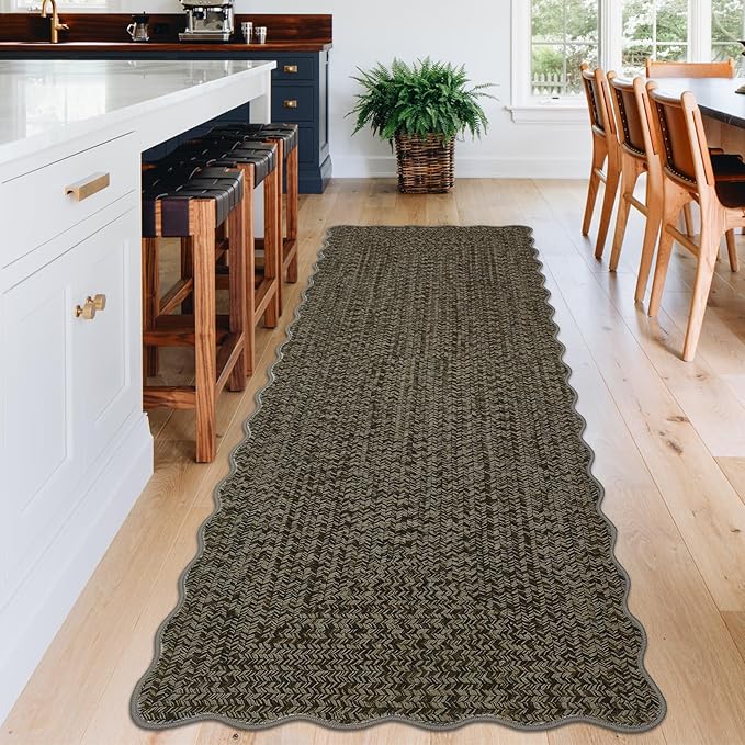 Imitation Braided Collection-Print 2x8 Runners for Hallway Non Slip Washable Kitchen Rugs, Farmhouse Area Rug Soft Low Pile Indoor Carpet Runners for Entryways, Living Room