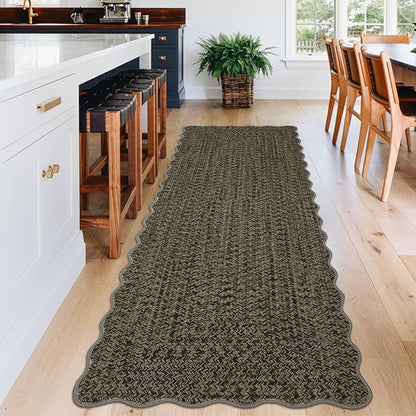 Imitation Braided Collection-Print 2x8 Runners for Hallway Non Slip Washable Kitchen Rugs, Farmhouse Area Rug Soft Low Pile Indoor Carpet Runners for Entryways, Living Room
