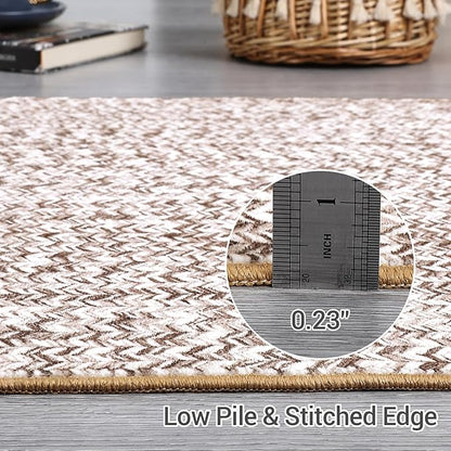 Printed Runner Rugs for Hallway 2x8 Rug Kitchen Rugs Non Slip Washable Modern Rug Soft Hallway Runner Contemporary Low Pile Area Rug for Living Room Bedroom Decor Nursery Rug, Beige/Grey