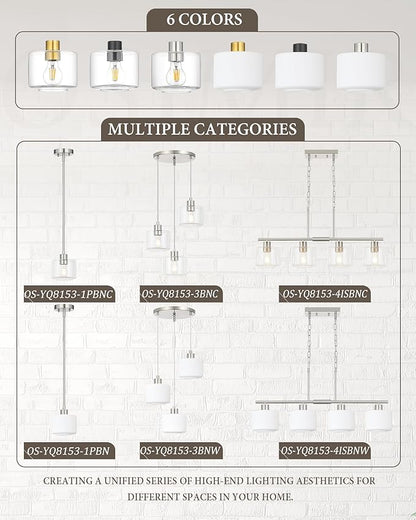 Brushed Nickel Pendant Lights Kitchen Island, 1-Light Modern Clear Glass Hanging Light Fixtures with Rods, Mini Kitchen Pendant Lighting Over Island for Sink Bathroom, OS-YQ8153-1PBNC