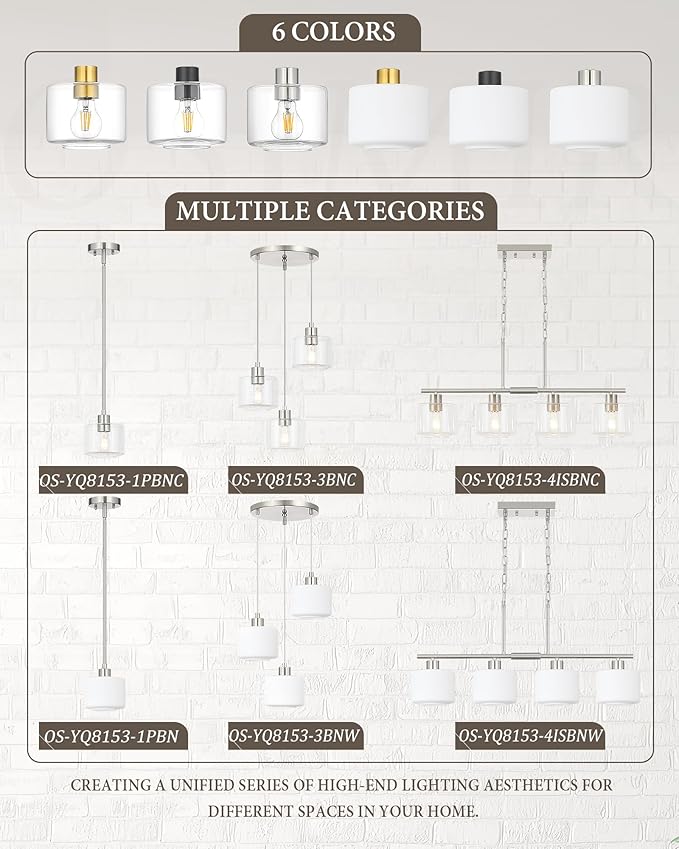 Milk Glass Pendant Lights Kitchen Island 2 Pack, Modern Brushed Nickel Hanging Light Fixtures with Rods, Mini Kitchen Pendant Lighting Over Island for Sink Bathroom, OS-YQ8153-2PBN
