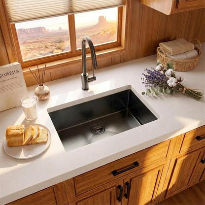 RV Kitchen Sink 25 X 15 inch,Black Undermount Kitchen Sink with 7 inch Depth,Stainless Steel Kitchen Sinks for RV,Outdoor Caming Van Sink