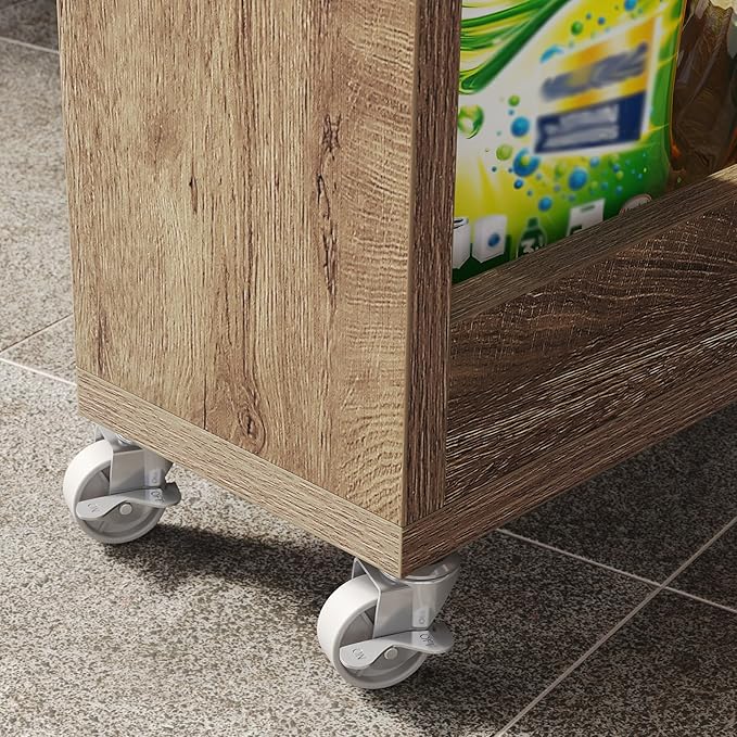 LITTLE TREE 63-Inch Slim Storage Cart on Wheels, 5-Tier Tall Narrow Mobile Shelf Organizer, Rolling Utility Cart with Metal Handle for Kitchen, Dining Room, Small Spaces, Brown