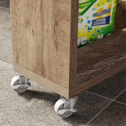 LITTLE TREE 63-Inch Slim Storage Cart on Wheels, 5-Tier Tall Narrow Mobile Shelf Organizer, Rolling Utility Cart with Metal Handle for Kitchen, Dining Room, Small Spaces, Brown