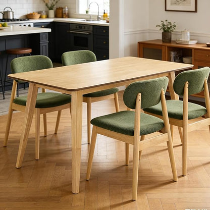 5-piece Dining Table Set for 4 with Chairs, Space Saving Farmhouse Kitchen Table & 4 Upholstered Chairs with Rubber Wood Frame, Mid-Century Modern Dining Room Set (Green)
