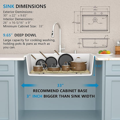30"x22" Granite Composite Kitchen Sink – White Ledge Workstation Drop In Top-Mount Granite Quartz Classic Luxury Above Counter Single Bowl Sink Basin