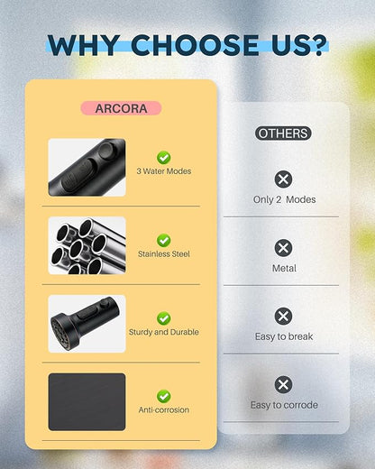 Stainless Steel Kitchen Faucet Head: ARCORA 3-Function Kitchen Faucet Head Replacement with 13 Adapters - Oil Rubbed Bronze Pull Down Spray Head Compatible with Moen, Delta, American Standard Faucets