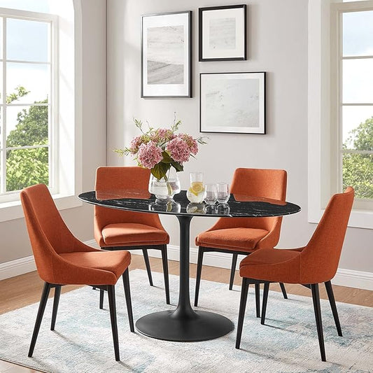Modway Lippa Oval 60" Mid-Century Modern Artificial Marble Dining Table in Black Black