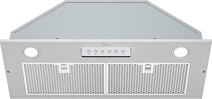 Awoco 11-3/4"D Built-in/Insert Stainless Steel Range Hood, 4-Speed, 600 CFM, LED Lights, Mesh Filters for Wood Hood (28"W 12"D Mesh Filters)