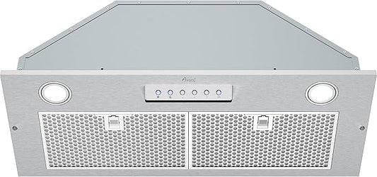 Awoco 11-3/4"D Built-in/Insert Stainless Steel Range Hood, 4-Speed, 600 CFM, LED Lights, Mesh Filters for Wood Hood (28"W 12"D Mesh Filters)