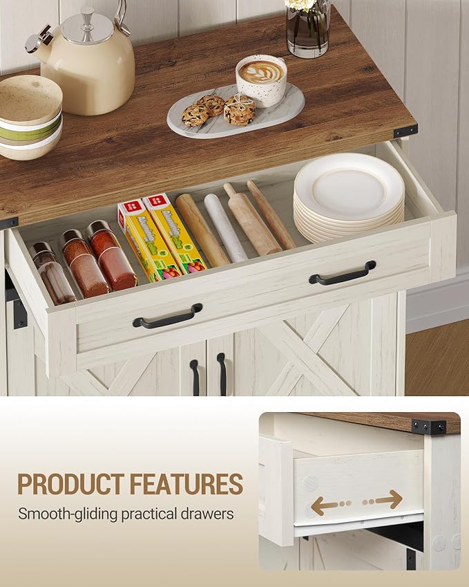 Hzuaneri Kitchen Storage Cabinet, Buffet Cabinet with Storage, Modern Farmhouse Sideboard Cabinets with Drawer, 31.5" Coffee Bar Cabinets with Doors & Adjustable Shelves, for Kitchen, White Brown