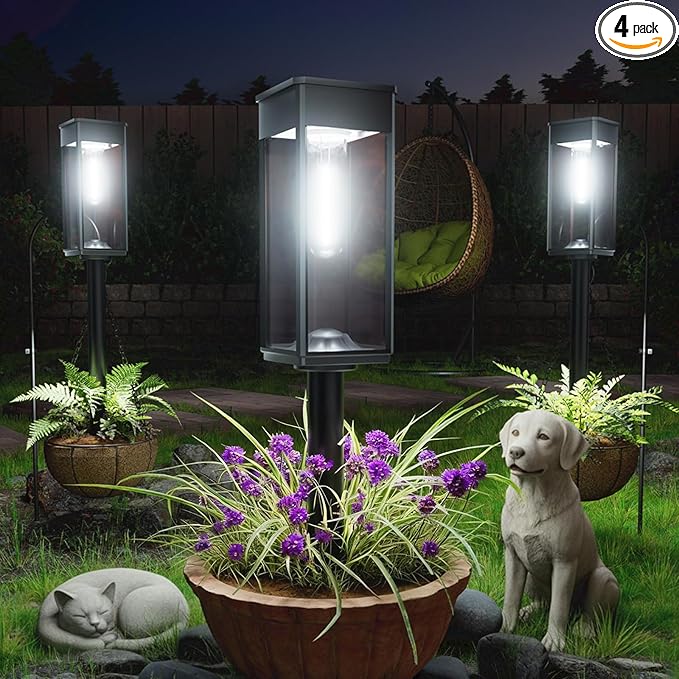 ALFIOT Solar Pathway Lights Outdoor, 4 Pack Bright Solar Lights Outdoor, IP65 Waterproof Garden Decor Solar Powered Landscape Lighting for Yard Patio Walkway Driveway Pathway (Cool White)