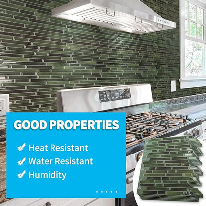 Art3d 10-Sheet Peel and Stick Backsplash Tile for Kitchen - 12”×12” Stick on Wall Tile for Kitchen Bathroom Countertop Living Room, Green