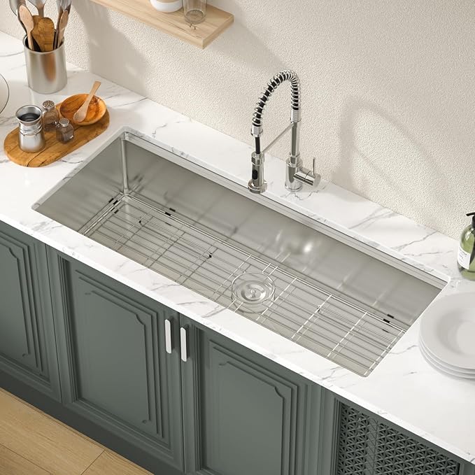 Lordear 45 Inch Undermount Kitchen Sink Super Large Ledge Workstation 16 Gauge Stainless Steel Single Bowl Under Counter Kitchen Sink with Built-in Accessories 45''x19''x10''