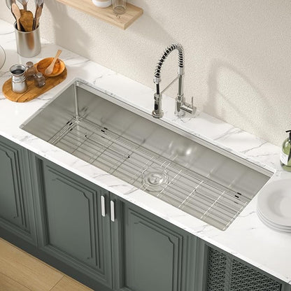 Lordear 45 Inch Undermount Kitchen Sink Super Large Ledge Workstation 16 Gauge Stainless Steel Single Bowl Under Counter Kitchen Sink with Built-in Accessories 45''x19''x10''