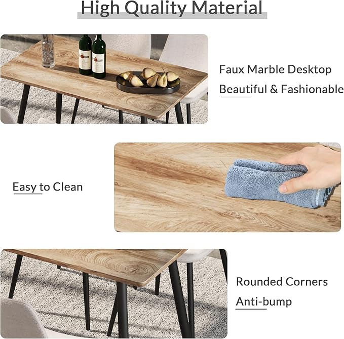 BROVAVE 47" Sturdy MDF Dining Table, Island Table with Metal Legs, Rustic Dining Tables with Non-Slip Pads for Kitchen, Wood