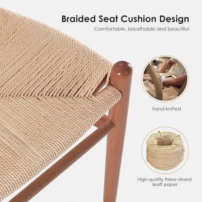Modern Dining Chairs with Natural Weave Seat - Sturdy Construction Bar Stools for Kitchen Island, Versatile Use in Dining Room and Bedroom, Stylish Simple Design Comfortable Fully Assembled,Walnut-Rat