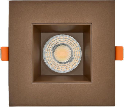 Maxxima 4 in. Ultra-Thin Recessed Anti-Glare LED Downlight, Canless IC Rated, 5 Color Temperature Selectable 2700K/3000K/3500K/4000K/5000K, Dimmable Square Bronze Trim, 90 CRI