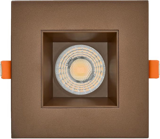 Maxxima 4 in. Ultra-Thin Recessed Anti-Glare LED Downlight, Canless IC Rated, 5 Color Temperature Selectable 2700K/3000K/3500K/4000K/5000K, Dimmable Square Bronze Trim, 90 CRI
