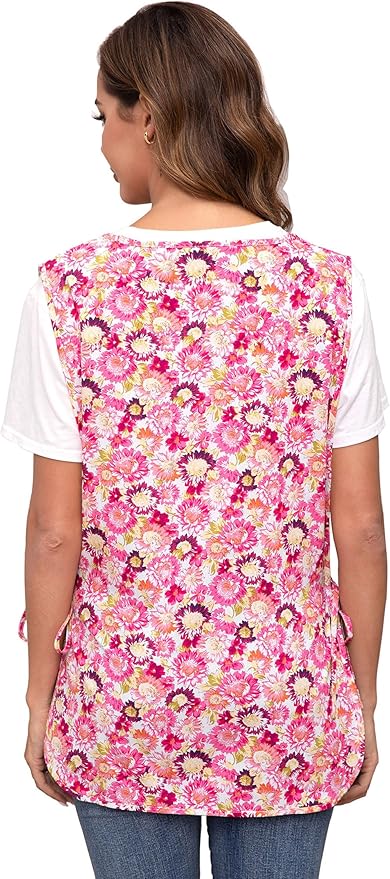 Nanxson Women Cobbler Apron with 2 Patch Pockets Cotton printed Smock with Side Ties for Work Chef kitchen CF3187