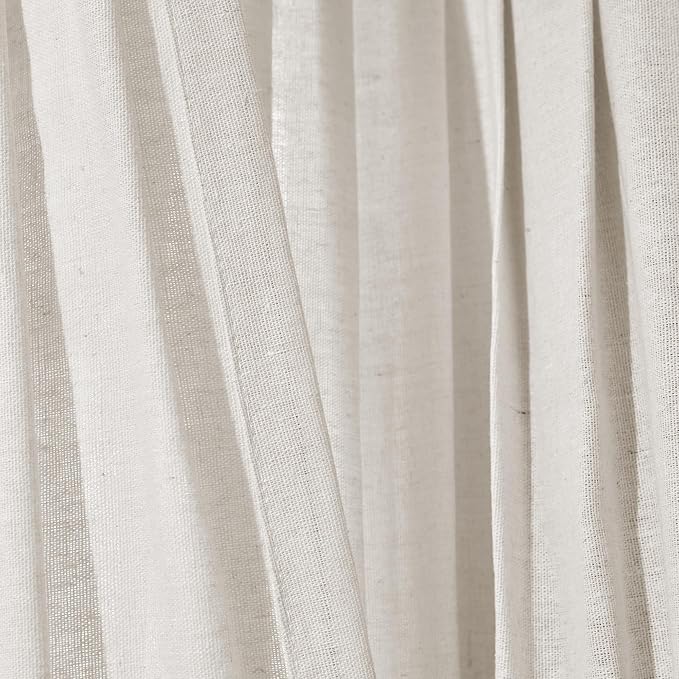 Lush Decor Linen Button Window Curtain Panel, Single, 40" W x 108" L, Off White- Country Curtains - Color Block Modern Farmhouse Curtains For Living Room, Bedroom & Dining Room