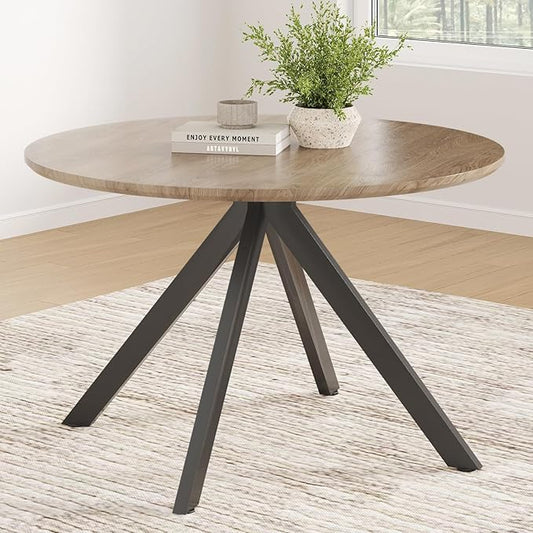 47" Solid Wood Island Table, Rustic Dining Table with Intersecting X-Base, Farmhouse Dining Table with Scratch-Resistant Pads for Dining Room & Kitchen, Black+Brown