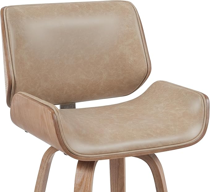 Tyler Modern Swivel Bar Stool with White Wash Finished Wood and Vintage Brown Upholstery Set of 4