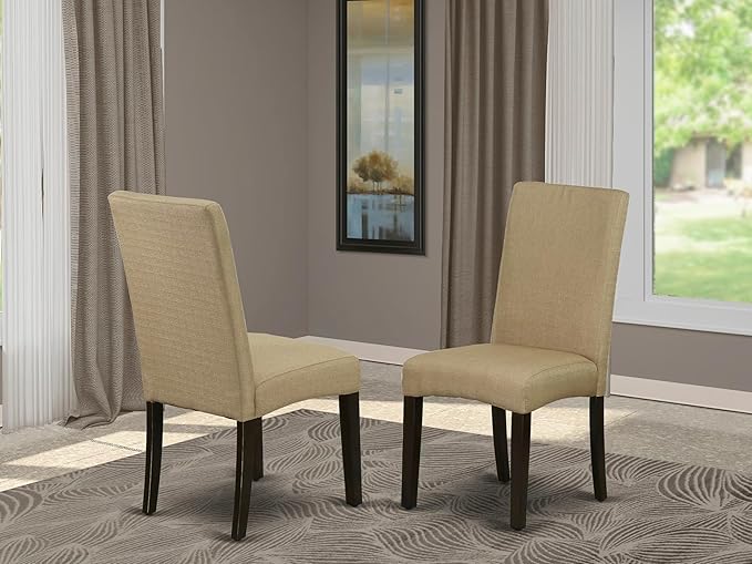 East West Furniture DRP5T03 Driscol Classic Parson Chairs - Brown Linen Fabric Upholstered Dining Chairs, Set of 2, Cappuccino
