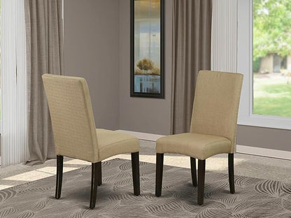 East West Furniture DRP5T03 Driscol Classic Parson Chairs - Brown Linen Fabric Upholstered Dining Chairs, Set of 2, Cappuccino