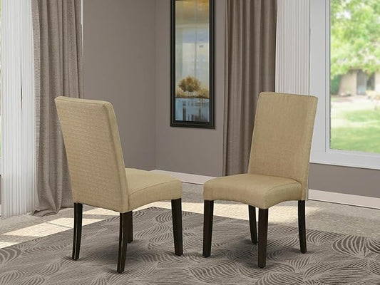 East West Furniture DRP5T03 Driscol Classic Parson Chairs - Brown Linen Fabric Upholstered Dining Chairs, Set of 2, Cappuccino