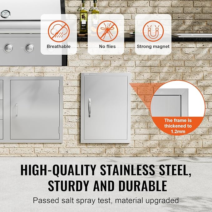 VEVOR BBQ Access Door, 18W x 24H Inch Single Outdoor Kitchen, Stainless Steel Flush Mount, Wall Vertical With Handle, for BBQ Island, Grilling Station, Outside Cabinet