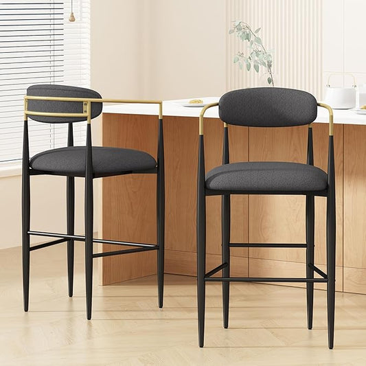 Modern Dining Chair with Iron Legs for Kitchen Island, Dining Room, Restaurant - Mid-Century Luxury Furniture Sets with Sturdy Stable Frame and Easy Assembly,Charcoal-Foam-setof2