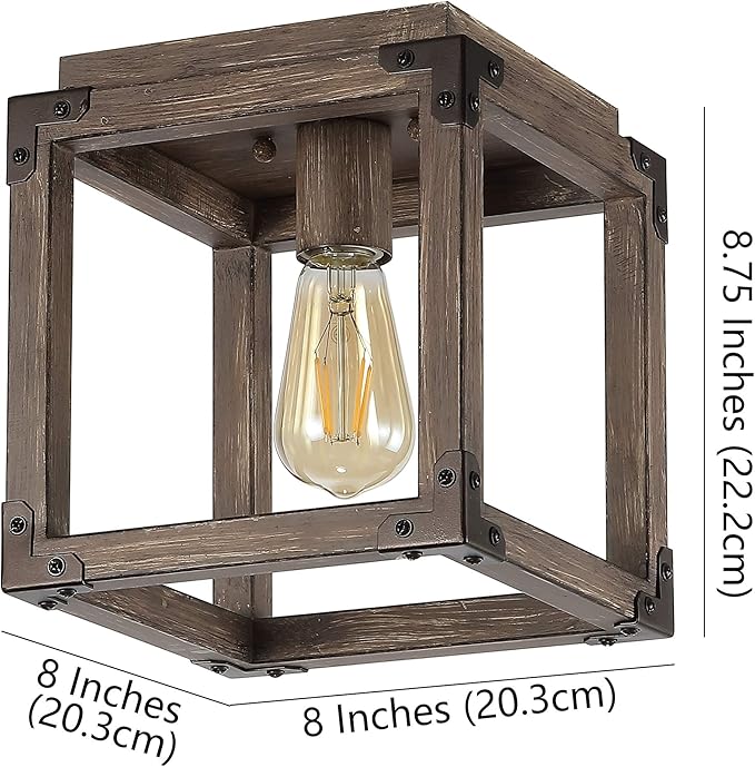 JONATHAN Y 8" Brown Oil Rubbed Bronze 1-Light Iron Flush Mount, Rustic Farmhouse Square Ceiling Light, Industrial Metal Open Frame for Kitchen Hallway, LED Bulb Included JYL7473A