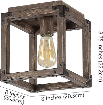 JONATHAN Y 8" Brown Oil Rubbed Bronze 1-Light Iron Flush Mount, Rustic Farmhouse Square Ceiling Light, Industrial Metal Open Frame for Kitchen Hallway, LED Bulb Included JYL7473A
