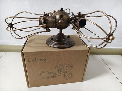 Luling Vintage Ceiling Light Industrial, Adjustable Socket Metal Wire Cage Lamp Semi-Flush Mount Rustic Ceiling Light Metal Lamp Fixtures (No Bulb) (with 3 Light) (Bronze)