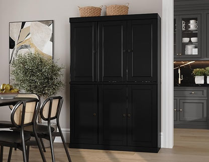 Palace Imports Solid Wood Kitchen Pantry Cabinet 71.5" Tall, 48.5" Wide – Freestanding Storage Cabinet with Adjustable Shelves – Black, Renewable Eco-Friendly 100% Wood, Made in Brazil