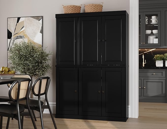 Palace Imports Solid Wood Kitchen Pantry Cabinet - 71.5" Tall x 48.5" Wide - Freestanding Storage Pantry w/ 2-Drawer Kit & Adjustable Shelves - Black, Renewable Eco-Friendly 100% Wood, Made in Brazil