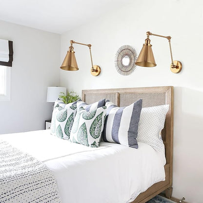 JONATHAN Y 7" Brass Gold Classic Industrial Metal Adjustable Arm LED Wall Sconce for Bedside Reading, Farmhouse Swing Arm Wall Lamp with Metal Shade, Hardwired (JYL7461A-SET2)