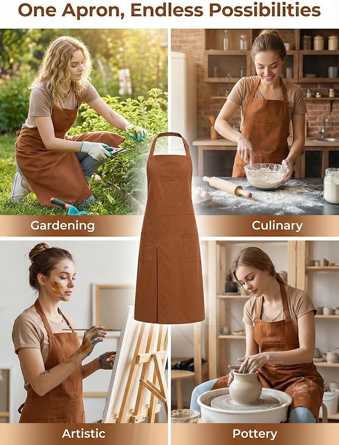 Molaxhome Split Apron with 3 Pockets,Unisex Pottery Apron with Adjustable Strap for Kitchen Ceramics