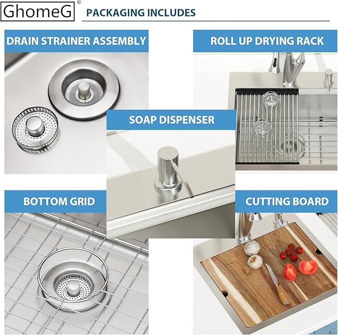 Drop in Bar Sink Workstation 18x18 Inch 16 Gauge Stainless Steel Handmade Topmount Kitchen Sink Single Bowl - 8 Inches Deep