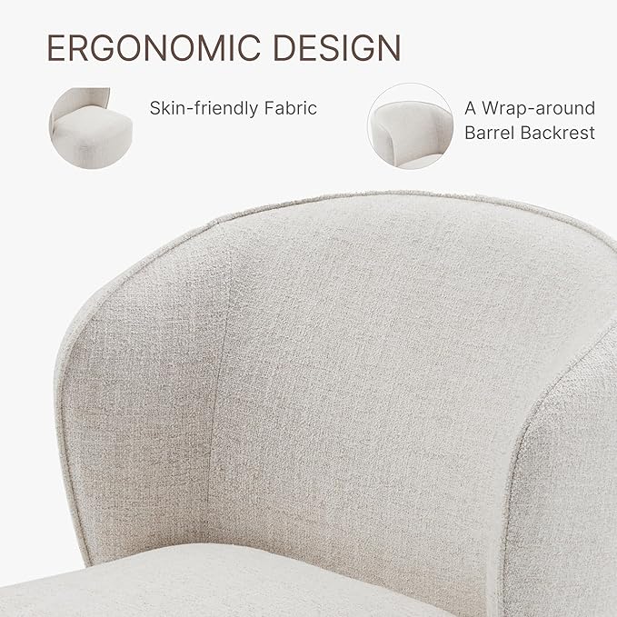 KISLOT Upholstered Dining Chairs with Wheels, No Assembly Stain Resistant Fabric Modern Barrel Armchair with Casters, Dining Room Chairs for Kitchen Living Room Bedroom, Linen, Set of 1
