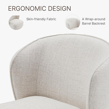 KISLOT Upholstered Dining Chairs with Wheels, No Assembly Stain Resistant Fabric Modern Barrel Armchair with Casters, Dining Room Chairs for Kitchen Living Room Bedroom, Linen, Set of 1