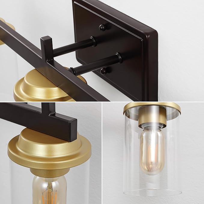 JONATHAN Y JYL1502B Liam 23.25" 3-Light Farmhouse Vanity Light with Bathroom Hardware Accessory Set, Oil Rubbed Bronze/Gold Painting (5-Piece) - Towel Bar & Ring, Toilet Paper Holder, Robe Hook