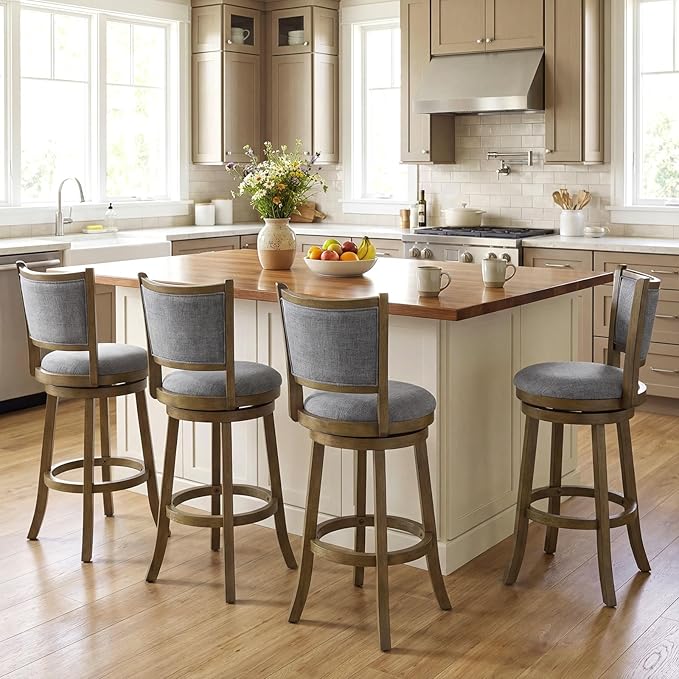 Giantex 30" Bar Height Stools Set of 2, Swivel Barstools with Rubber Wood Frame, Upholstered Seat & Footrest, Bar Chairs for Kitchen Island, Cafe, Pub