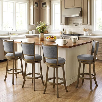 Giantex 30" Bar Height Stools Set of 2, Swivel Barstools with Rubber Wood Frame, Upholstered Seat & Footrest, Bar Chairs for Kitchen Island, Cafe, Pub